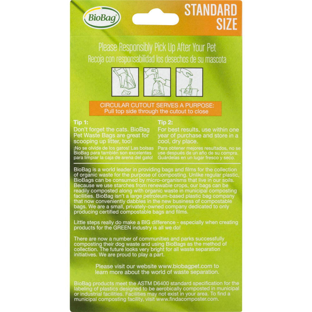 BioBag standard-size 8x11.4 inches; ideal for daily dog cleanup.