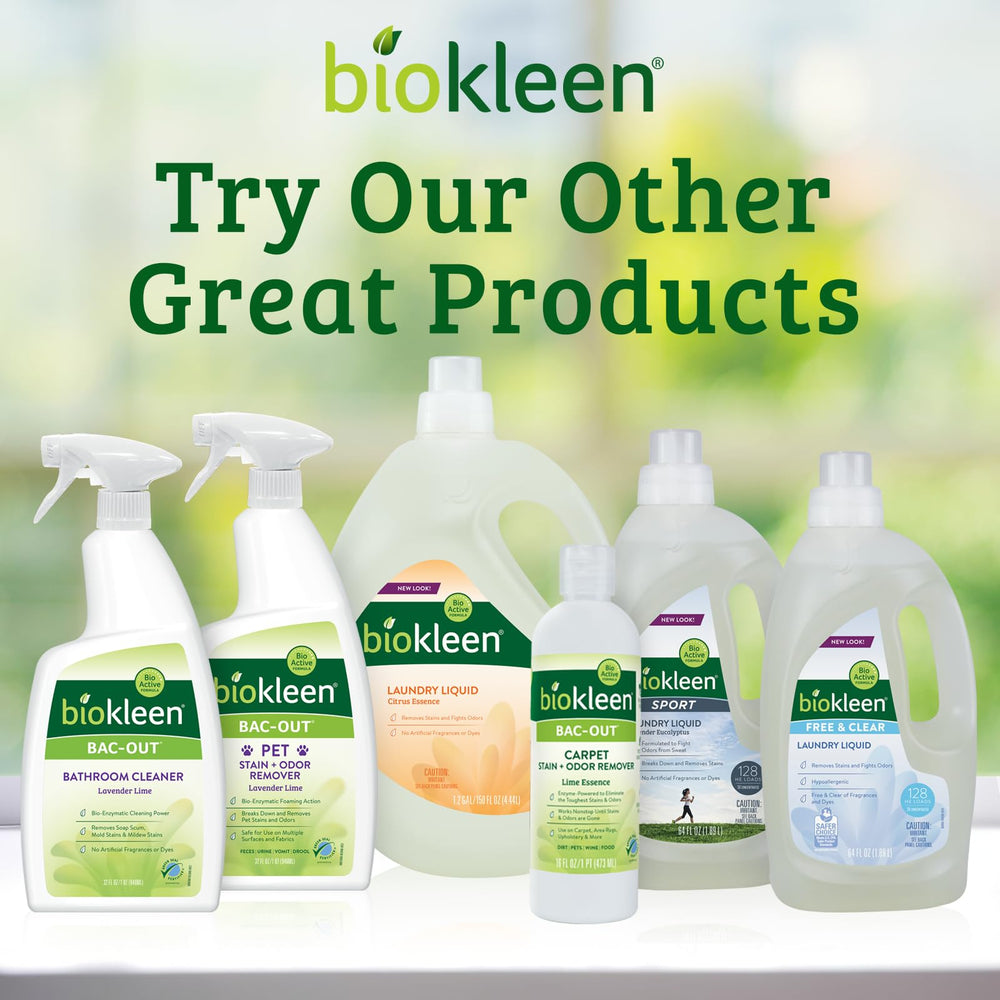 Biokleen Bac-Out bottle close-up label showcases 1 gallon value