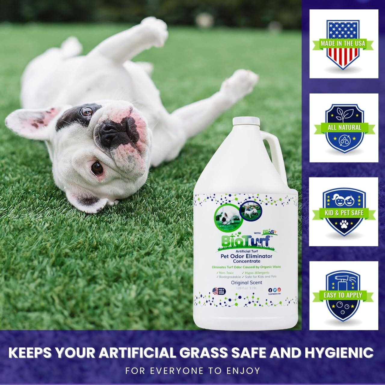 BioTurf BioS+ application on artificial turf shows enzyme action for fresh outdoor spaces.