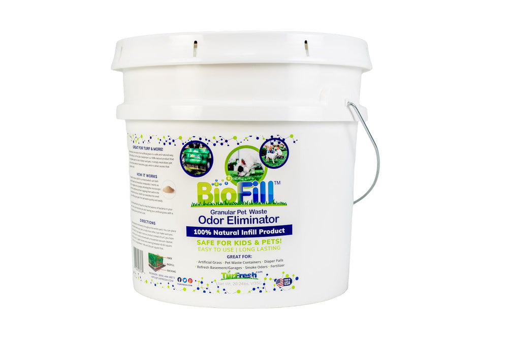 BioTurf application being spread into artificial turf for odor improvement