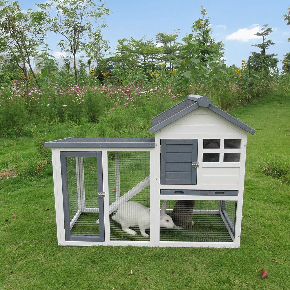 BIRASIL assembly-friendly gray wood rabbit hutch for simple setup