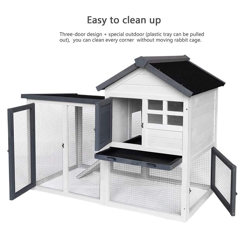 BIRASIL side view of gray wood rabbit hutch highlighting sturdy construction