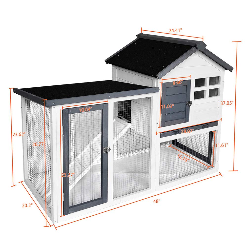 BIRASIL two-level rabbit hutch in gray showcases spacious play and rest areas