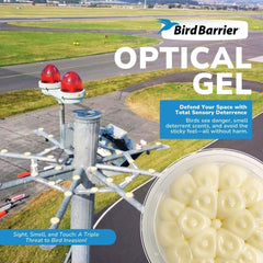 Bird Barrier Optical Gel disc closeup highlights natural ingredients and sticky texture.