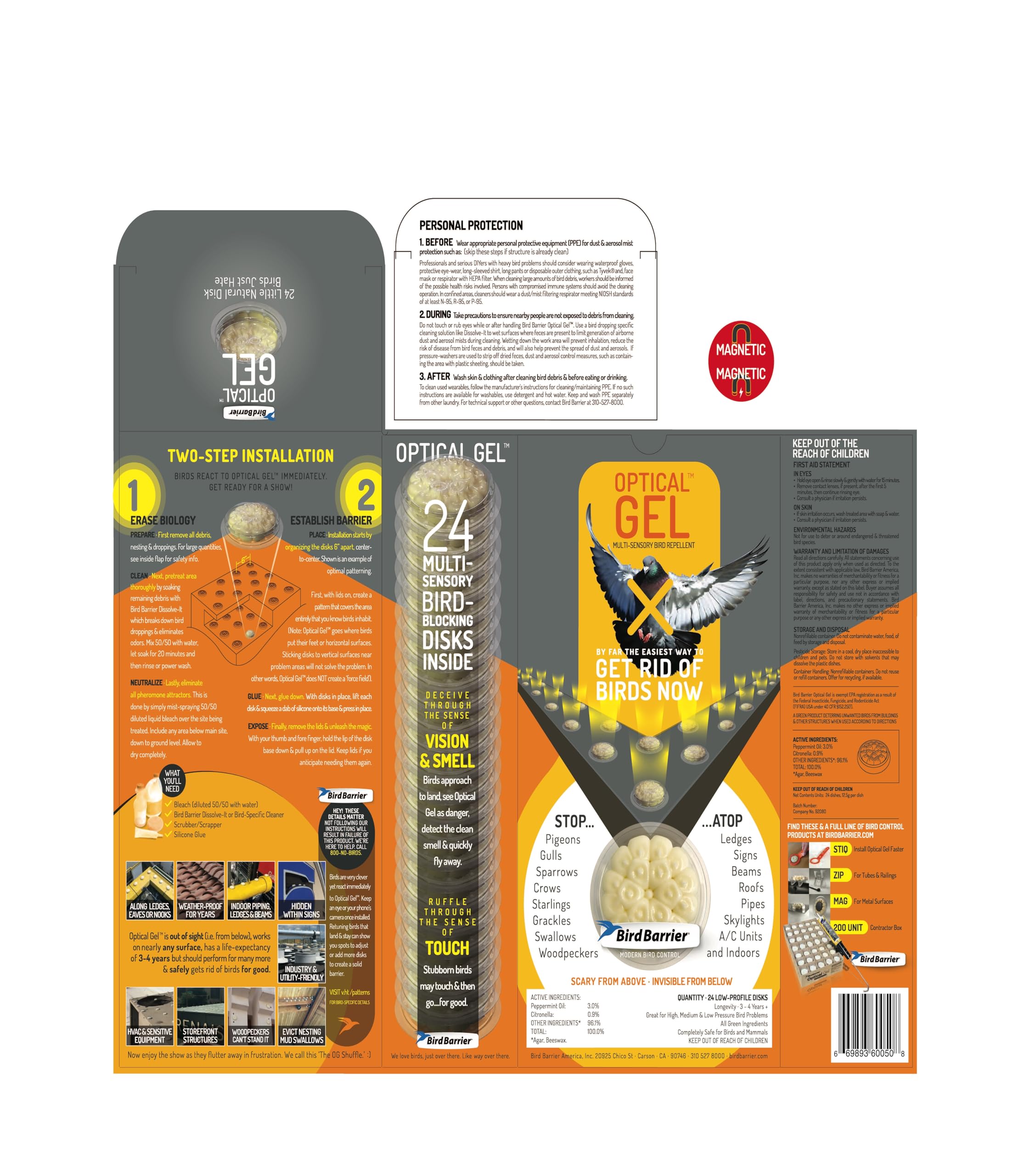 Bird Barrier Optical Gel on various surfaces shows versatile placement options.