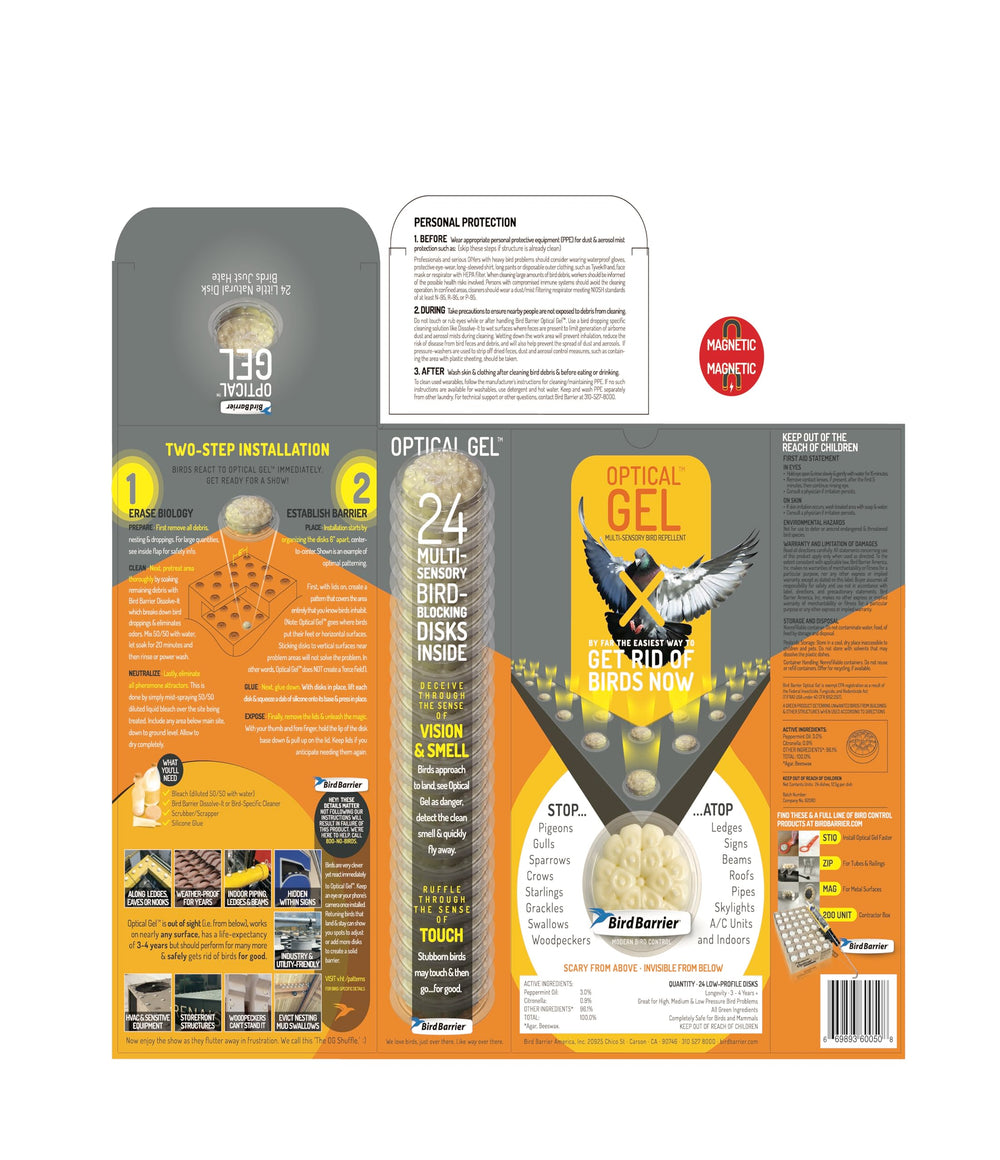 Bird Barrier Optical Gel on various surfaces shows versatile placement options.