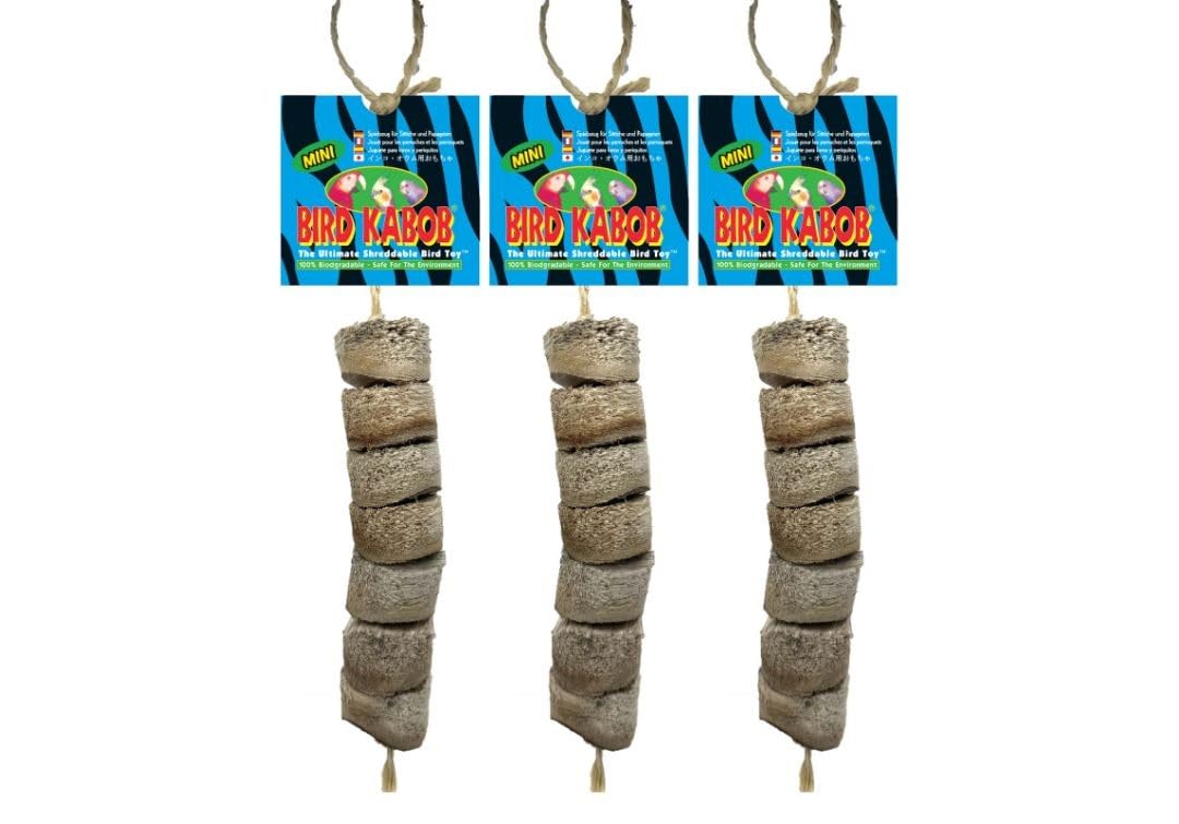 Bird Kabob Mini 3-Pack offers shreddable wood for parrot enrichment and interactive play.