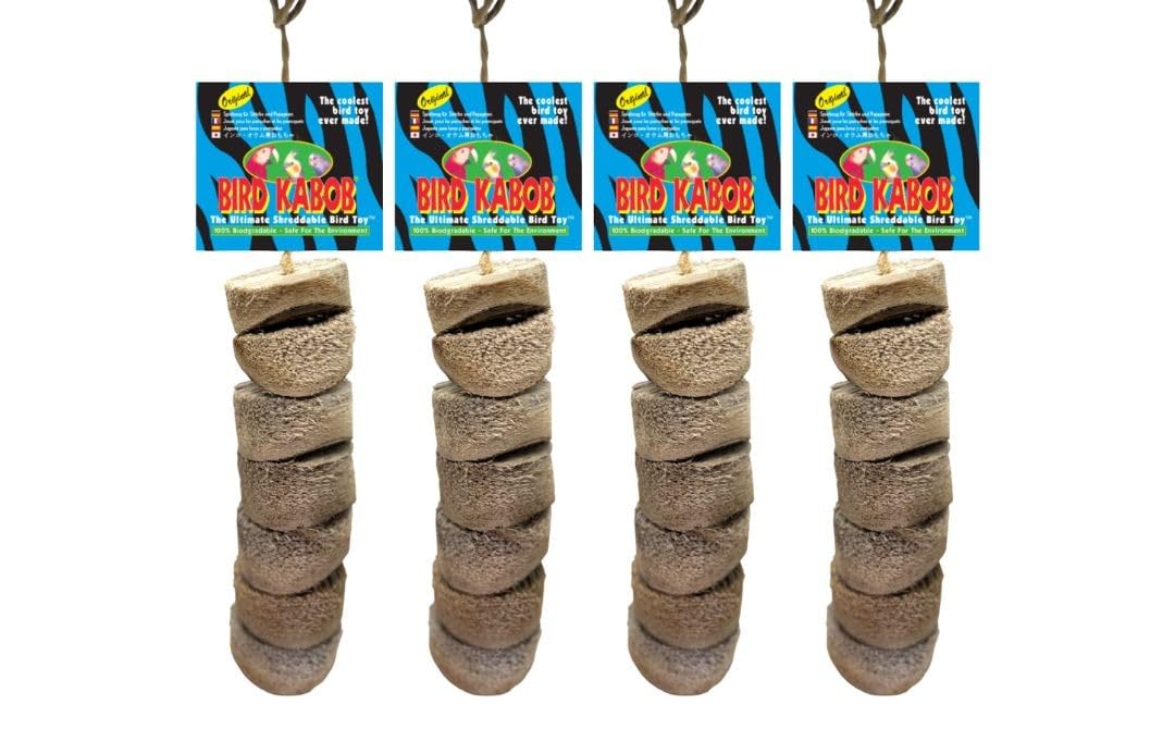 Bird Kabob Original 4 Pack packshot — eco-friendly yucca wood chew toy for parrots, promoting natural chewing instincts.