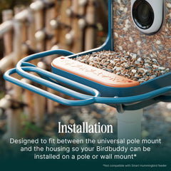 Bird Buddy blue perch extender weatherproof design for year-round watching