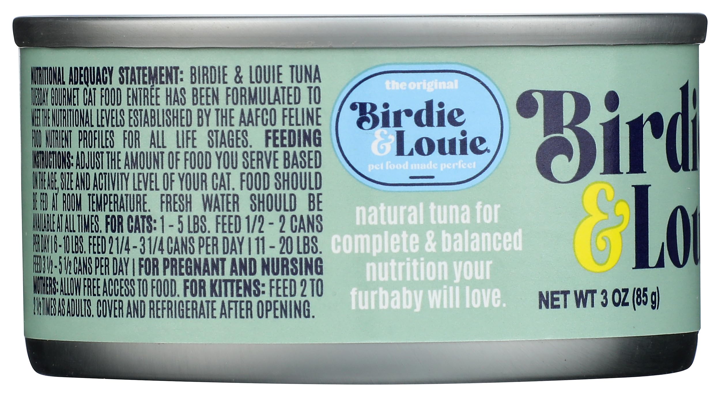 Birdie & Louie cat wet Tna Tuesday 3oz cat enjoying meal conveys appetizing aroma and satisfaction.