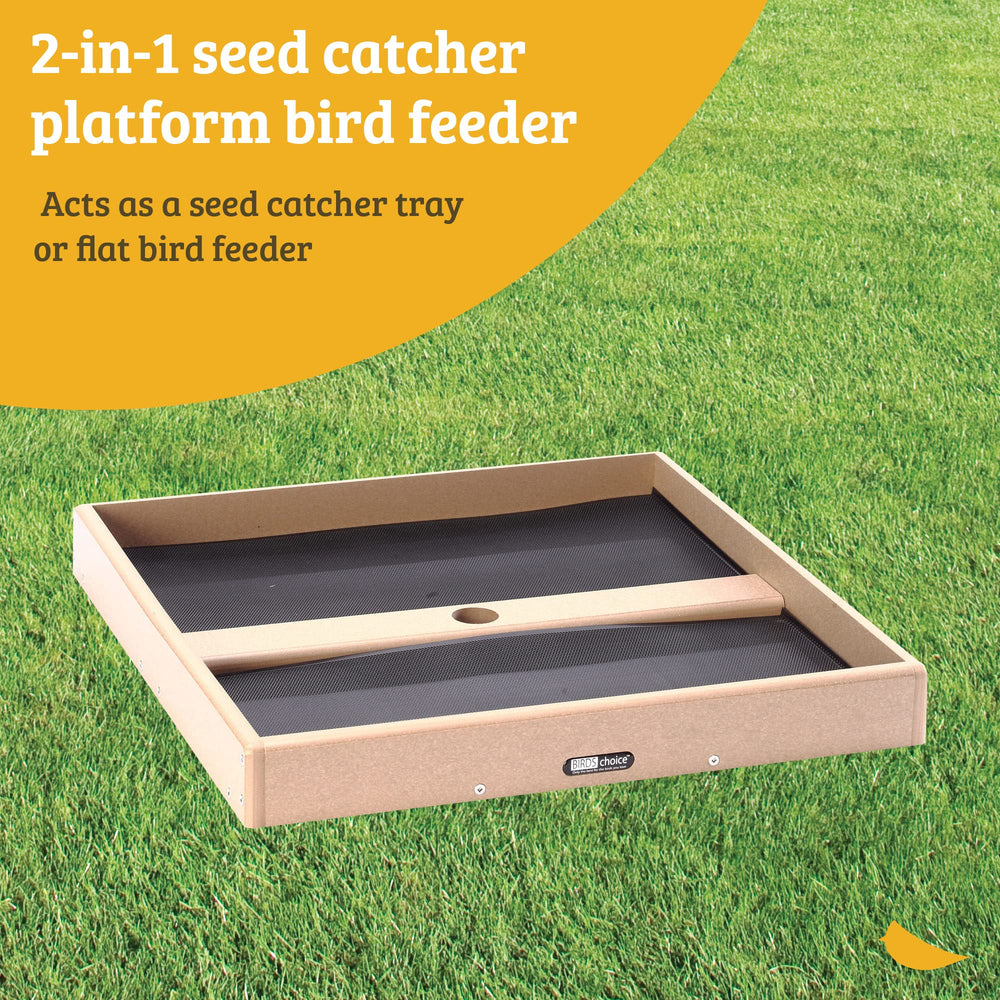 Birds Choice seed catcher open platform front view shows easy bird access
