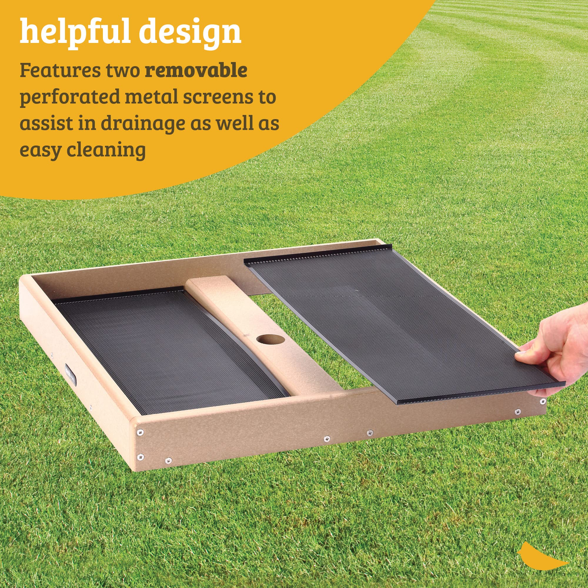 Birds Choice seed catcher open platform under hopper demonstrates installation options