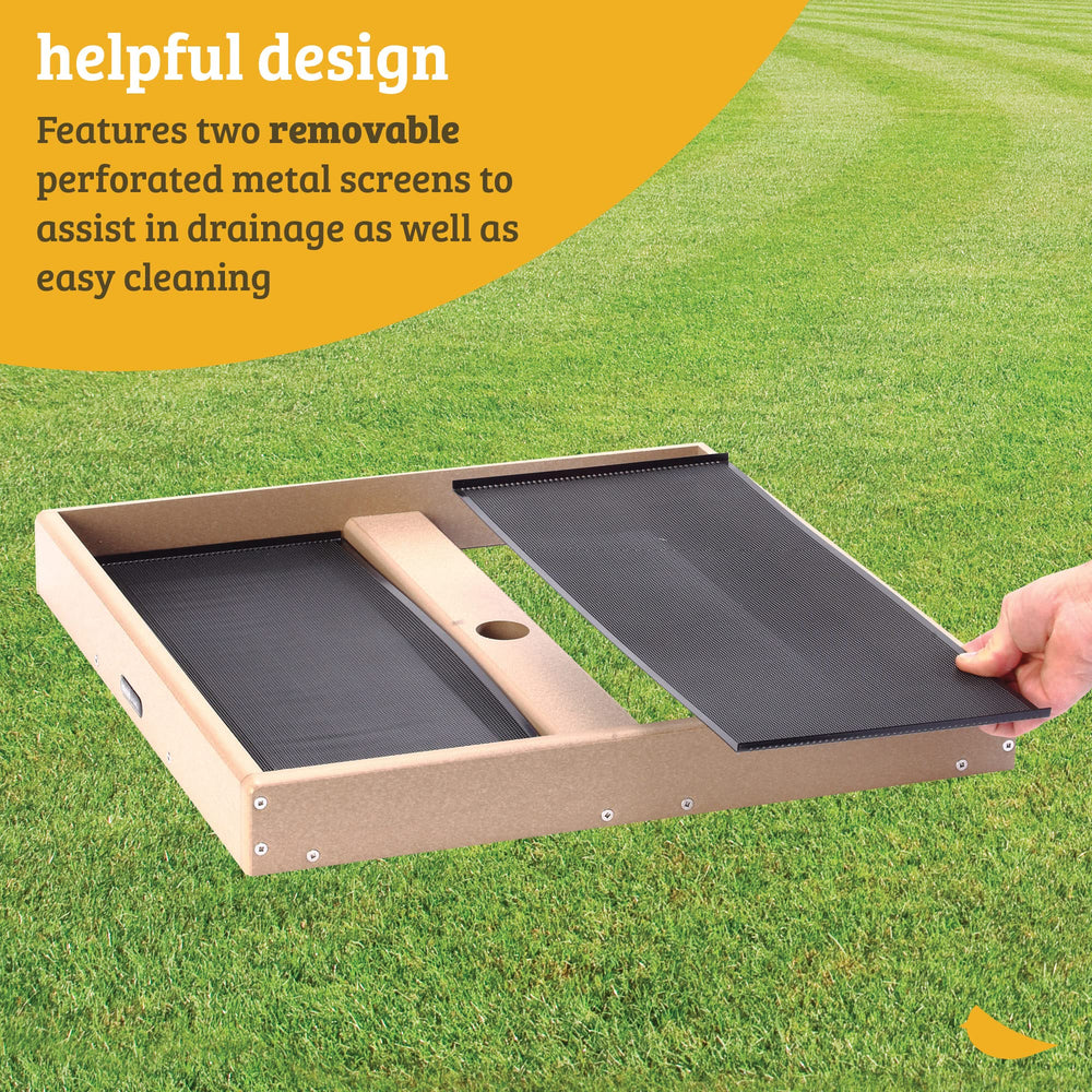 Birds Choice seed catcher open platform under hopper demonstrates installation options
