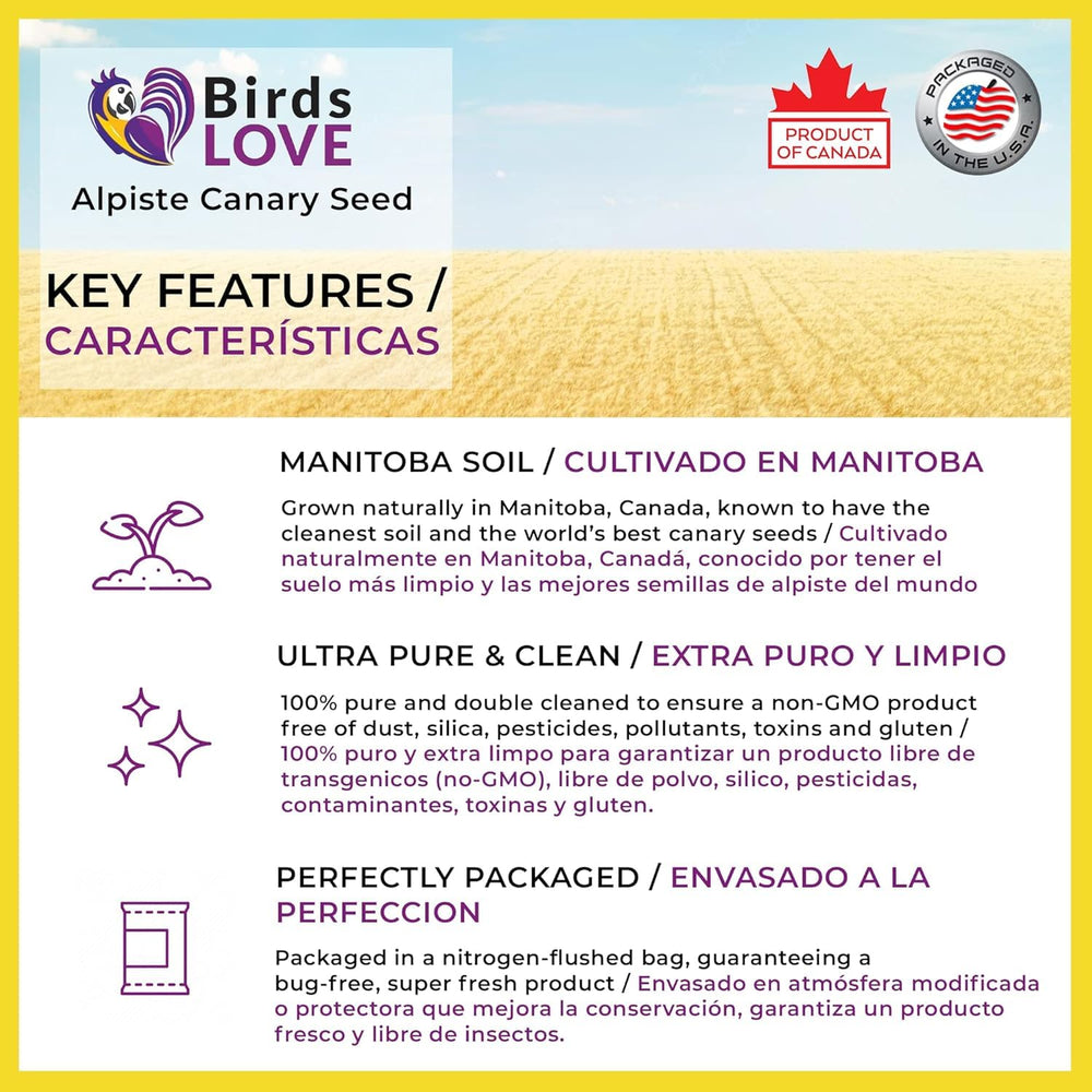 Birds LOVE Alpiste seed dust-free label supports clean feeding with less mess.