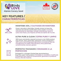Birds LOVE Alpiste seed dust-free label supports clean feeding with less mess.
