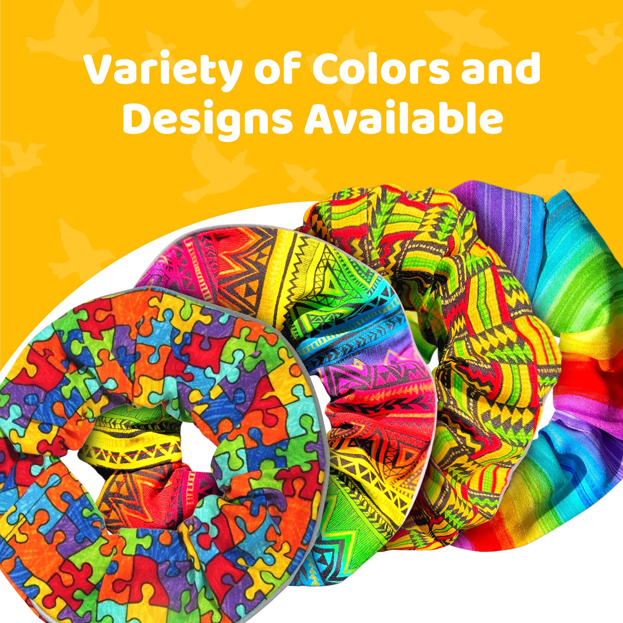 Birdsbesafe Rainbow Sally collar cover demonstrates easy attachment to existing collar.