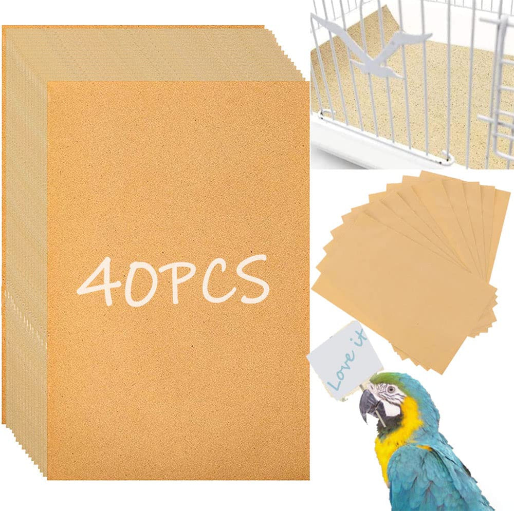 Birheatry gravel paper 11x17 inch pack demonstrates ample supply for cage bedding and quick replacements.