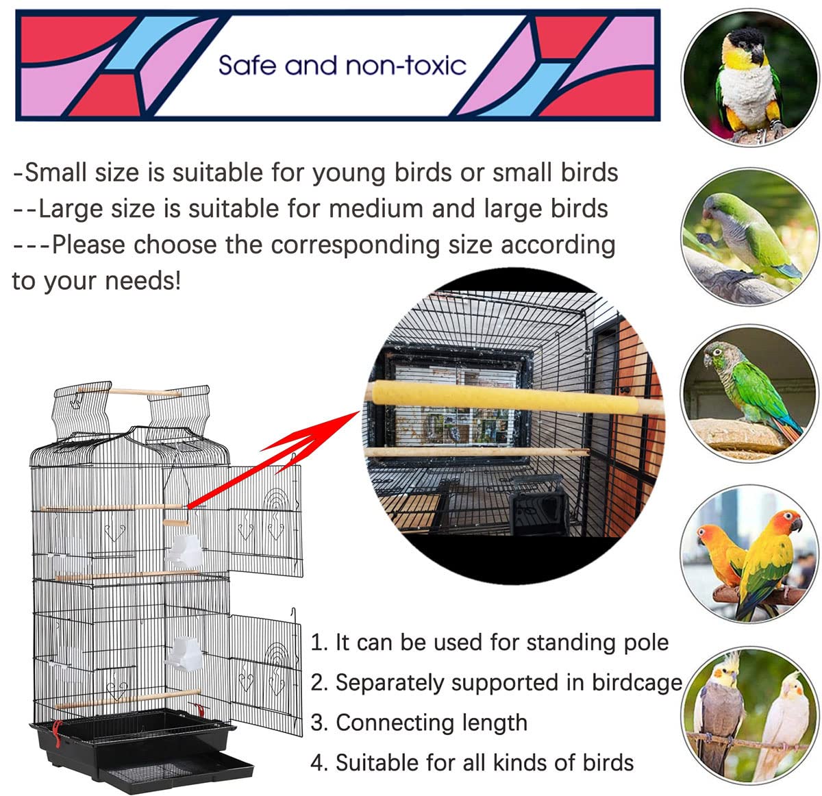 Birheatry sand perch cover diameter-0-78in shows perch compatibility for small birds.