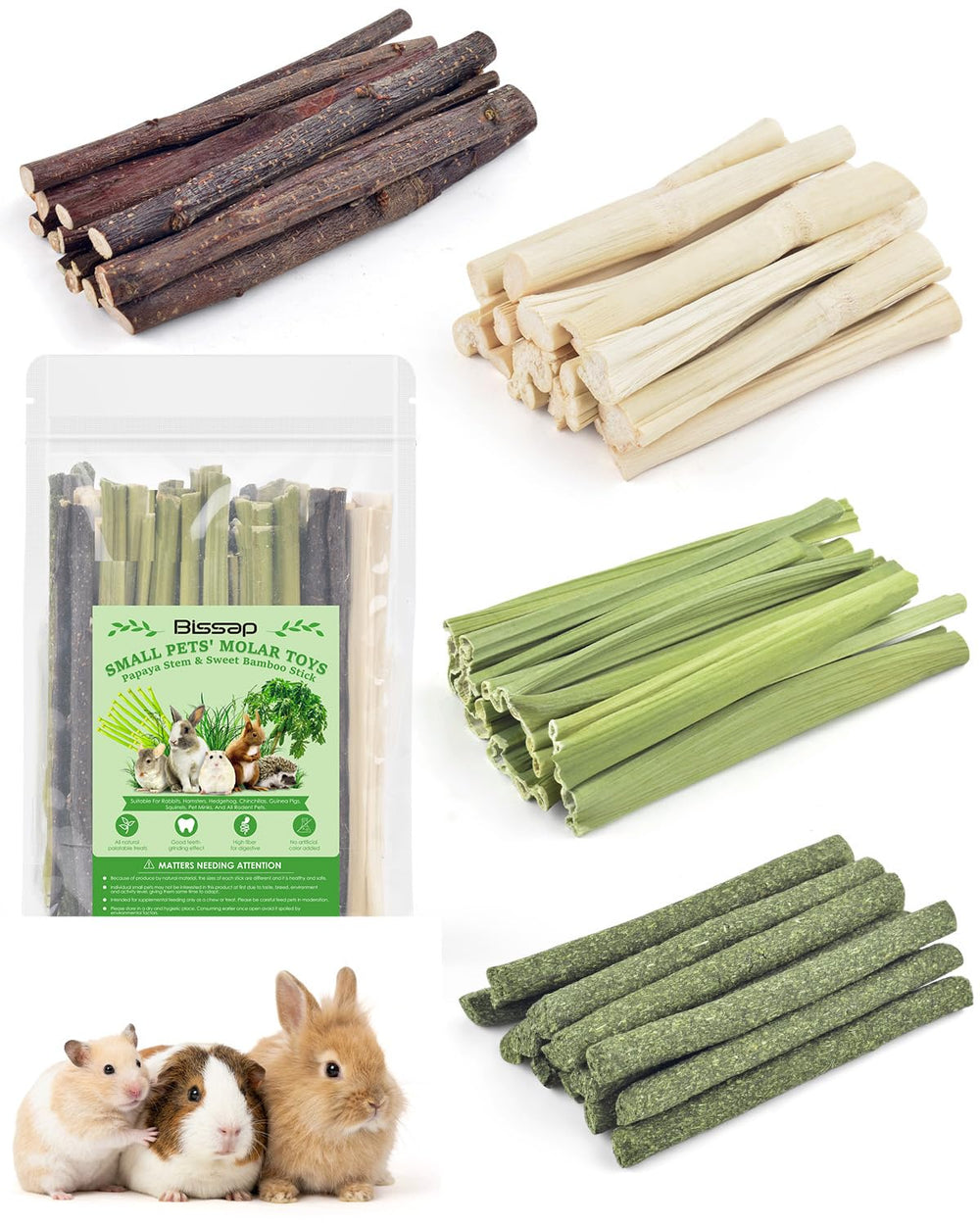Bissap 60pcs rabbit chew sticks packaging shows quantity for long-lasting play and dental wear.