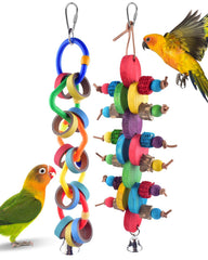 Bissap bagel cascade toy colorful blocks promote chewing and beak grooming in parrots