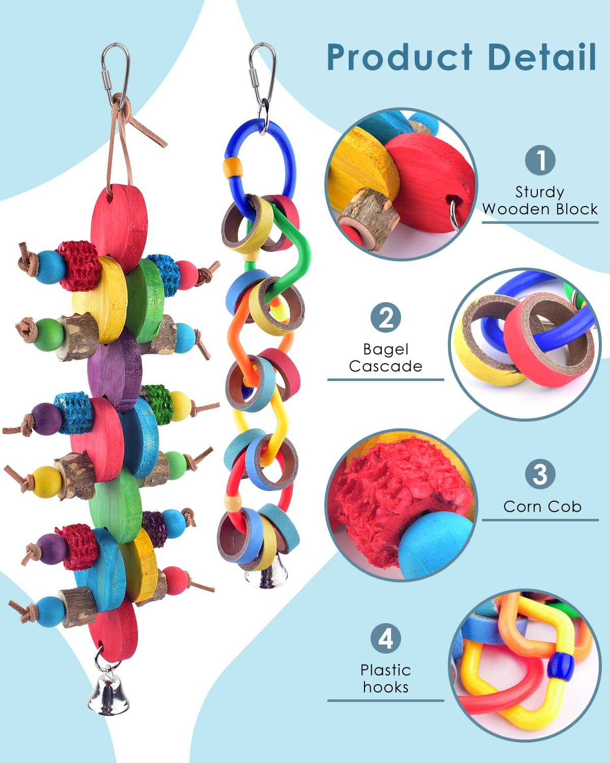 Bissap multi-color wooden blocks provide safe chewing surface for small to medium birds