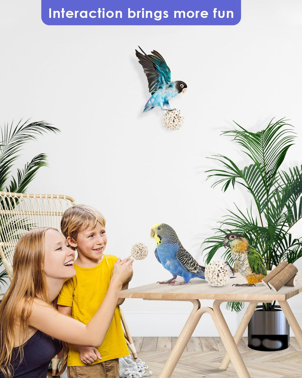 Bissap bird-cage-toy-fruit-fork demonstrates edge-secured enrichment for added interest.