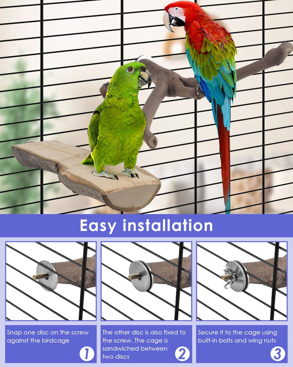 Bissap installation-friendly perch with built-in bolts and wing nuts for quick setup.