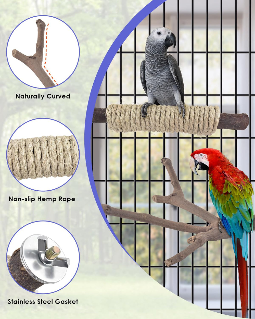 Bissap solid wood stand with sisal rope for secure cage integration.