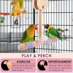 Bissap Bird Stand Perch Toy close-up of natural wood and hemp wrap