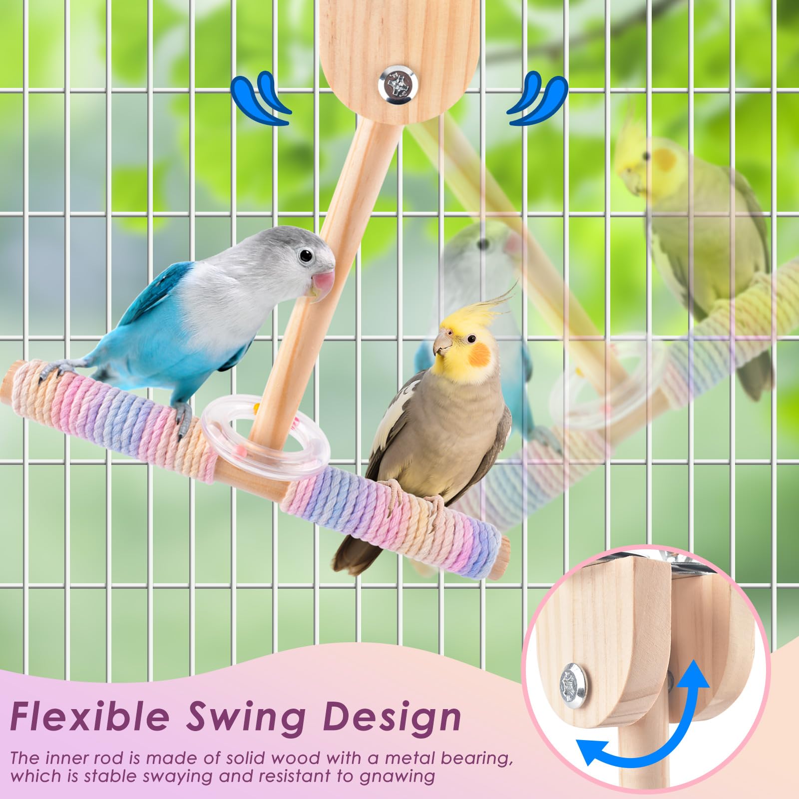 Bissap Bird Stand Perch Toy side view highlighting quiet, smooth rocking motion