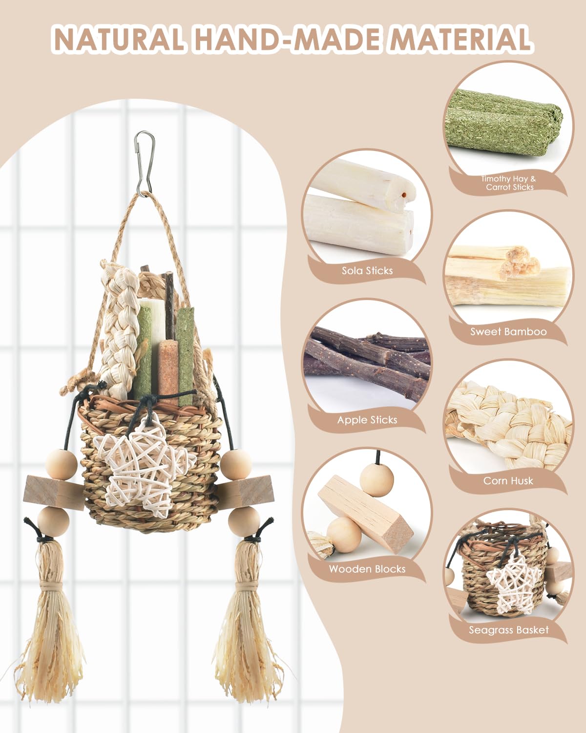 Bissap Bunny Chew Toys hanging basket assembly shows foraging-ready design for small pets