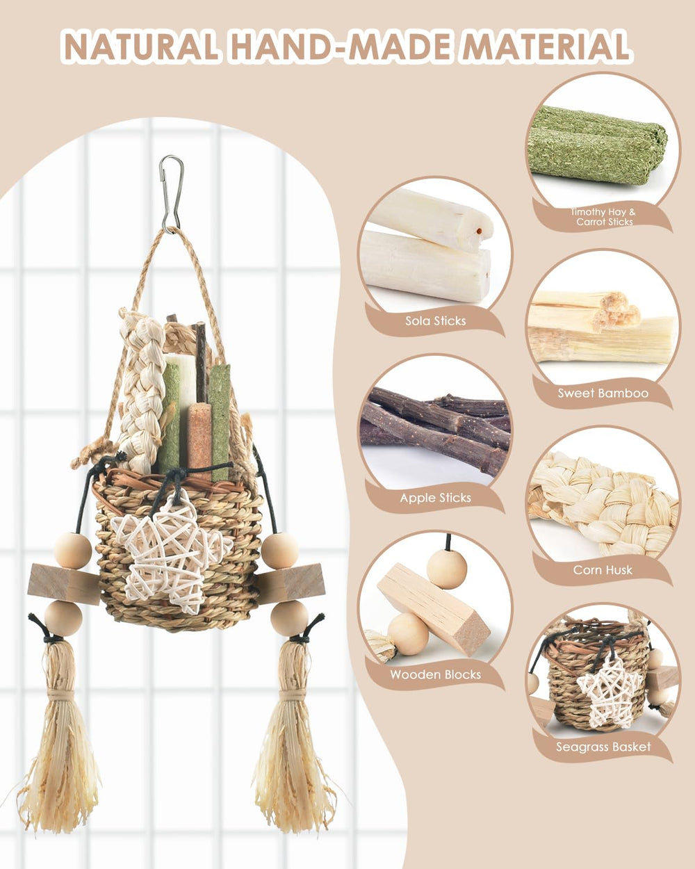 Bissap Bunny Chew Toys hanging basket assembly shows foraging-ready design for small pets