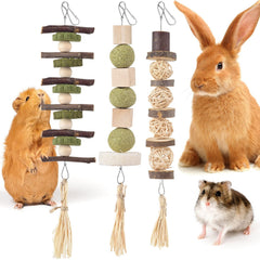 Bissap Bunny Chew Toys hanging setup for cage enrichment and teeth exercise.