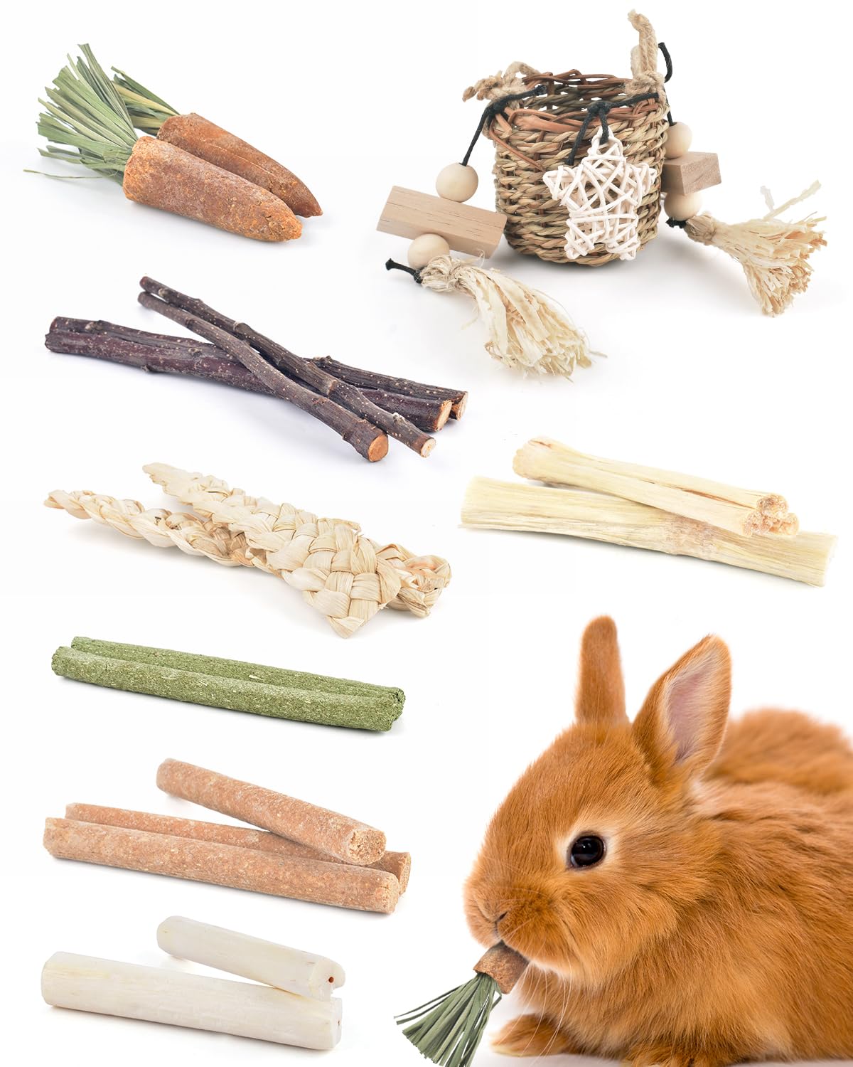 Bissap Bunny Chew Toys pet cage decor demonstrates safe, natural enrichment for rabbits and guinea pigs