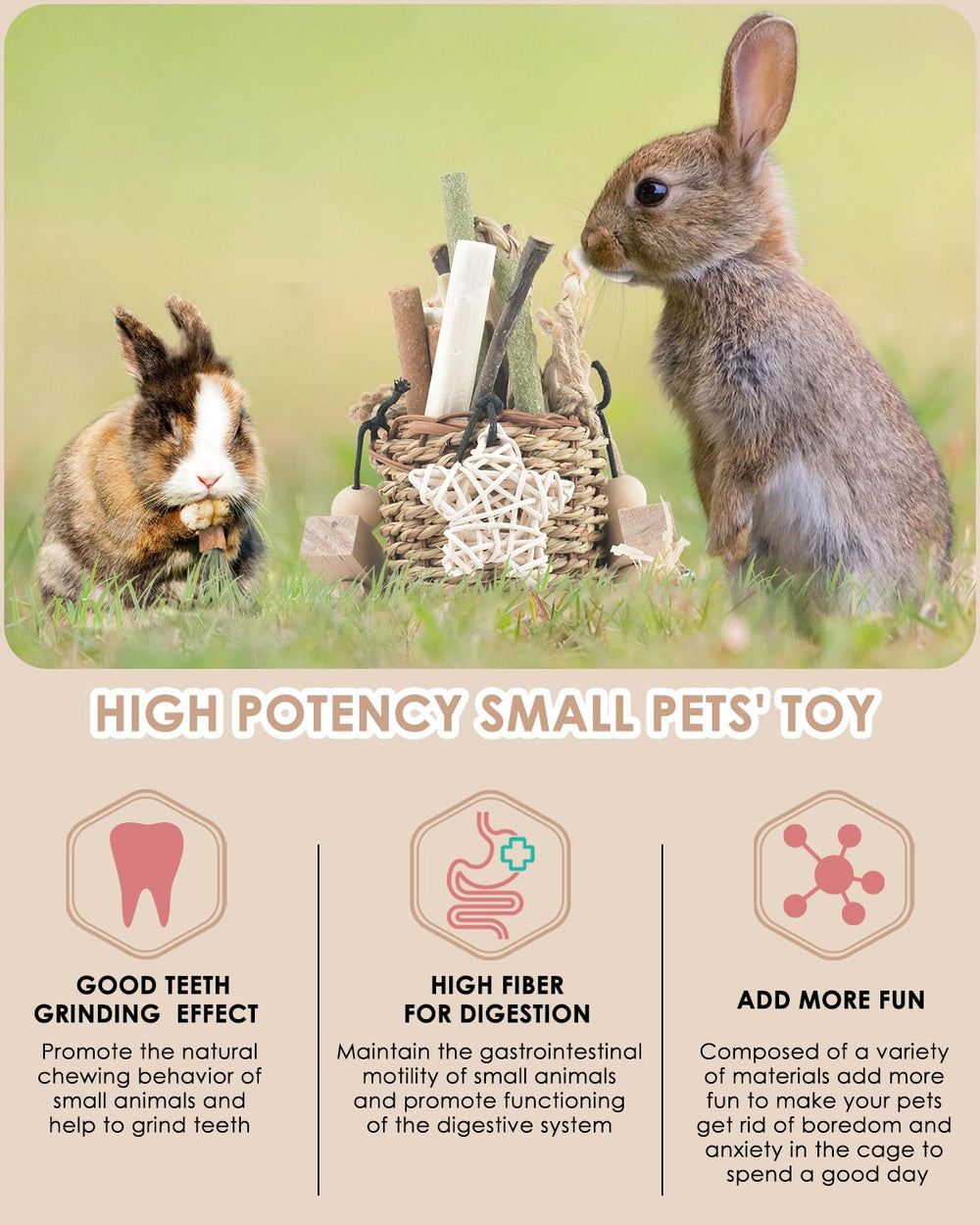 Bissap Bunny Chew Toys wooden blocks chew closeup for dental-friendly small-pet chewing