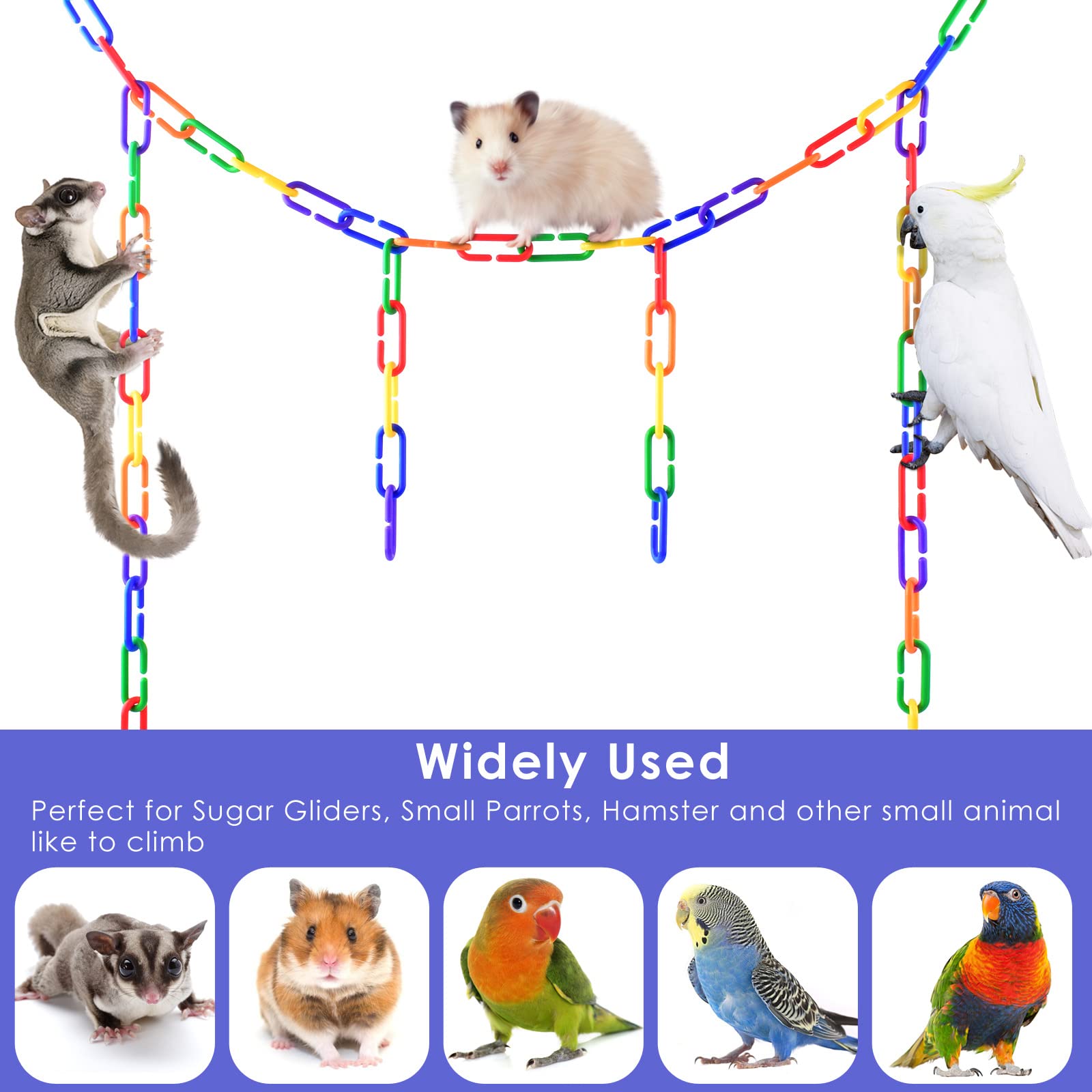 Bissap plastic chain links in action as a colorful cage toy and home decor piece.