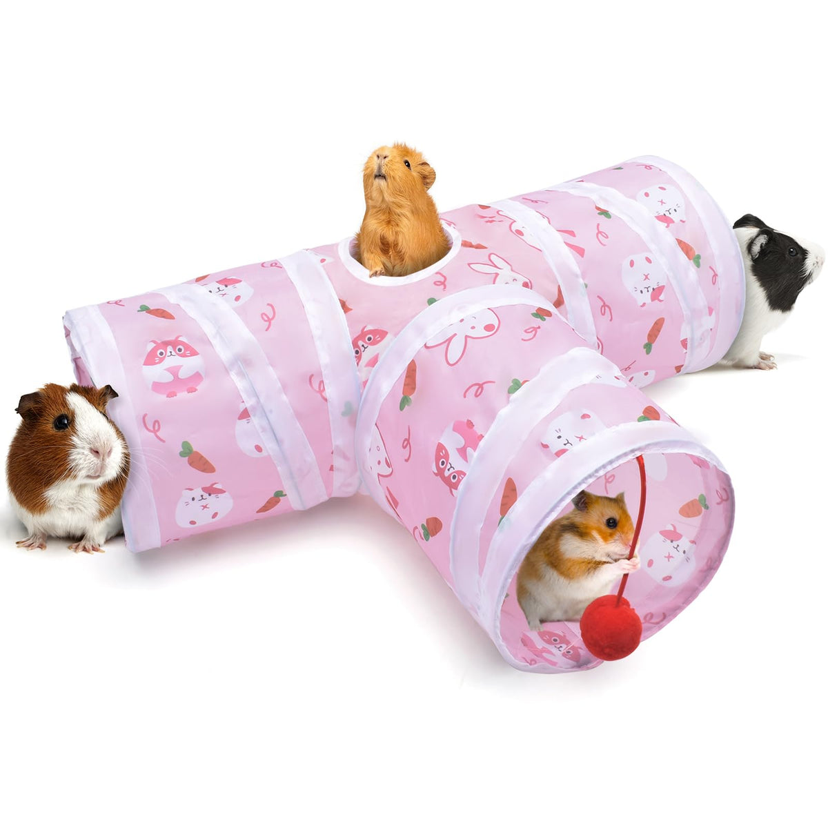 Bissap Guinea Pig Tunnel pink side view shows safe, durable hideout for indoor play