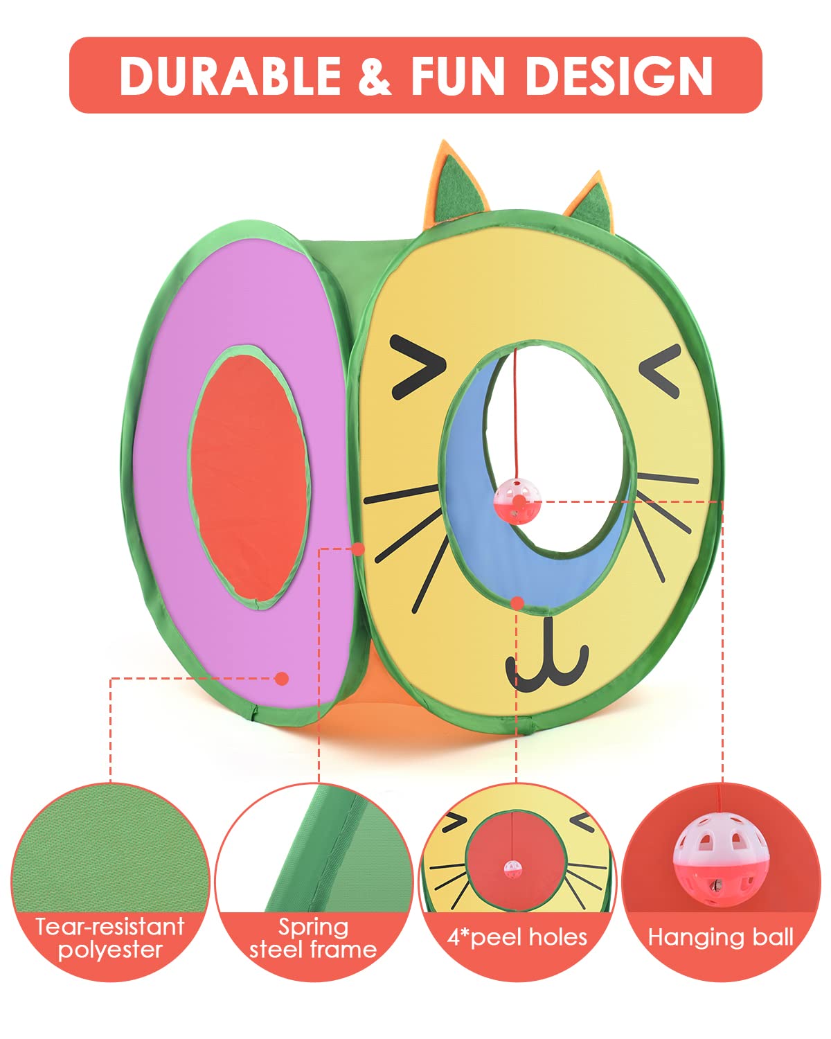 Bissap Pop Up Cat Cube hole-peephole: three 8.2-inch openings invite curious exploration.