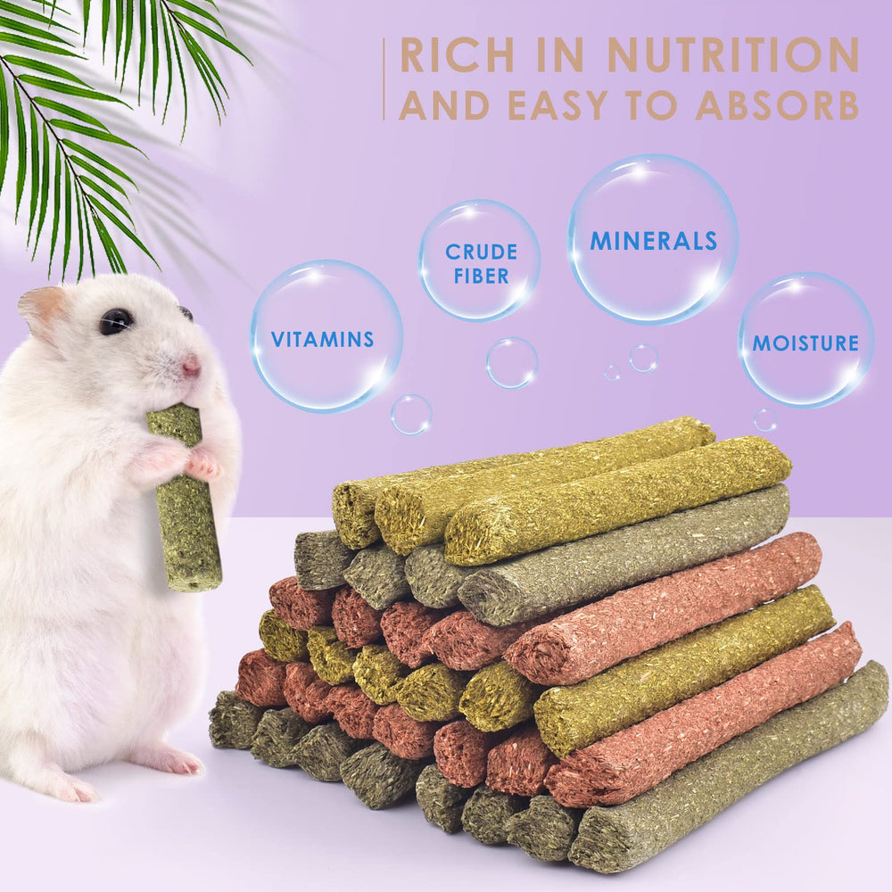 Bissap rabbit chew sticks closeup timothy hay highlights natural fiber content.