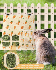 Bissap rabbit hay feeder bag 2-hole design close-up reveals accessible feeding.
