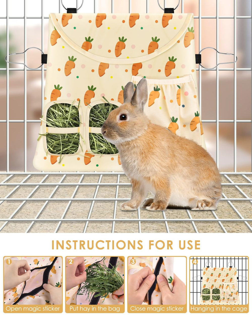 Bissap rabbit hay feeder beige color complements small animal cages.