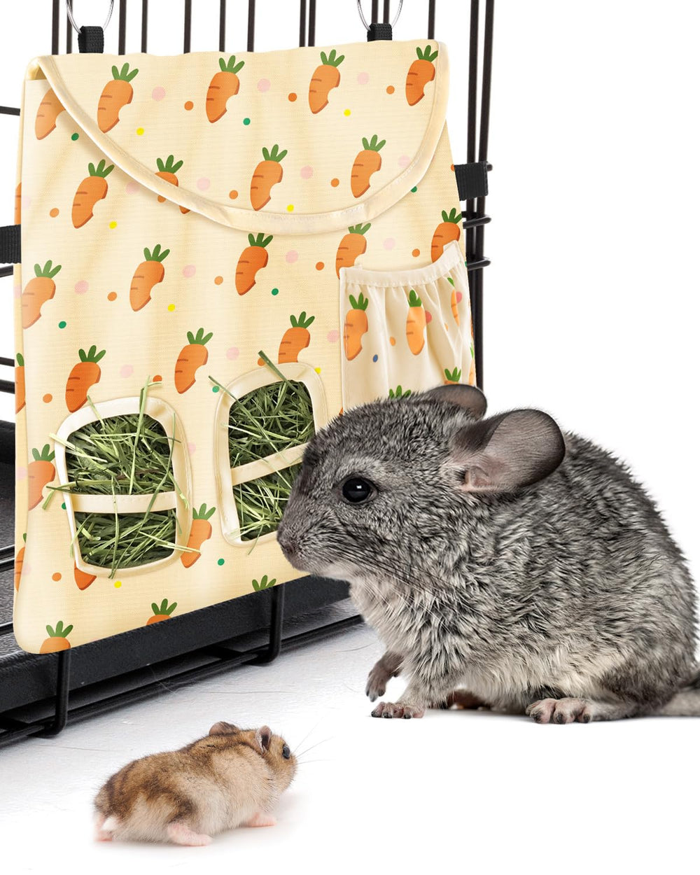 Bissap rabbit hay feeder bag folded for storage and portability.