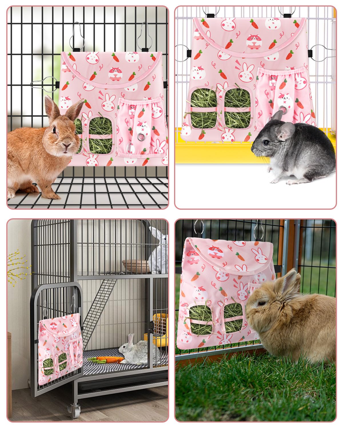Bissap rabbit hay feeder bag mess-reduction in small pet cages.