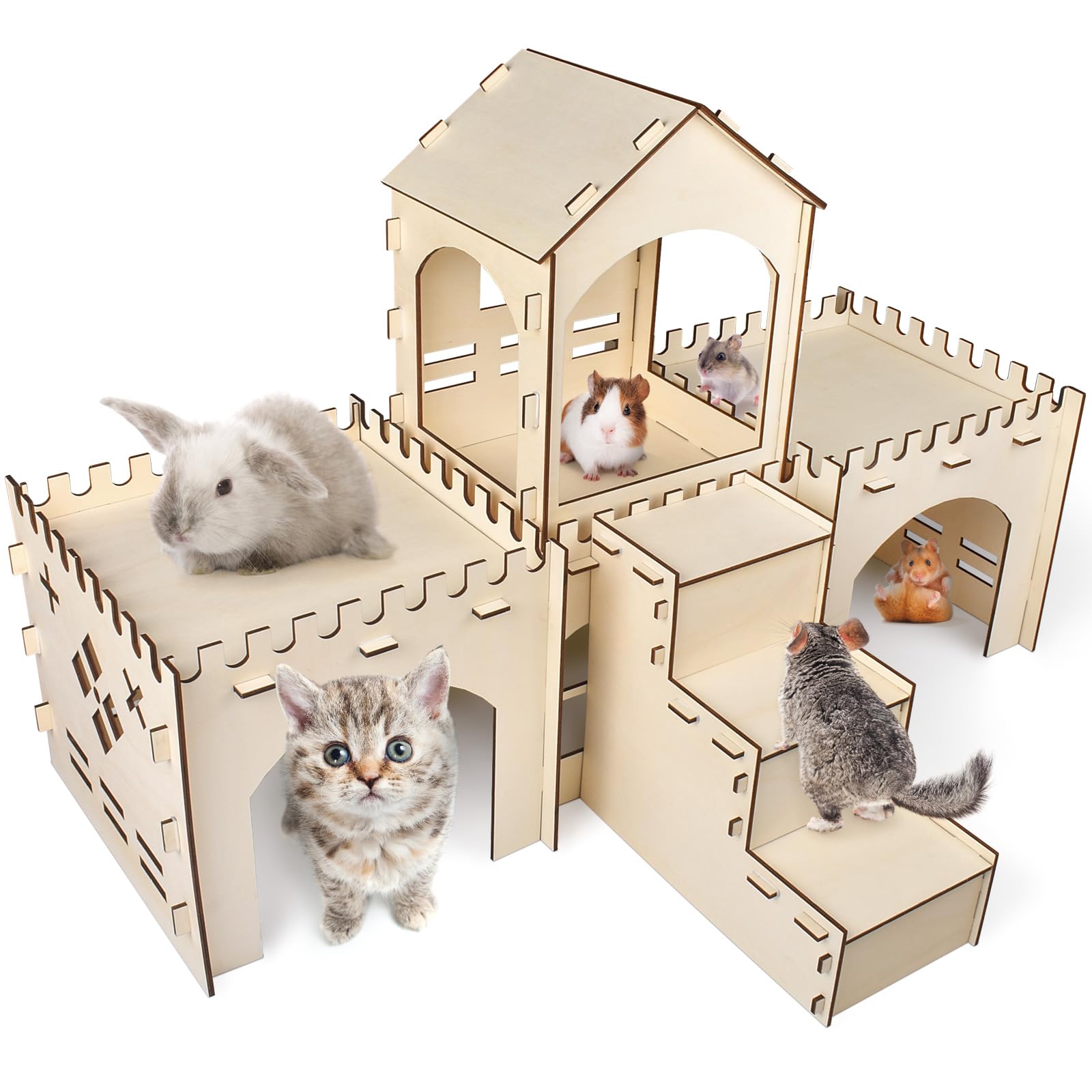 Bissap rabbit hideout castle front view shows durable FSC wood for long-lasting play