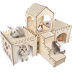 Bissap rabbit hideout castle front view shows durable FSC wood for long-lasting play