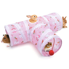 Bissap Rabbit Tunnel pink 3-way design for versatile small-pet play and exploration