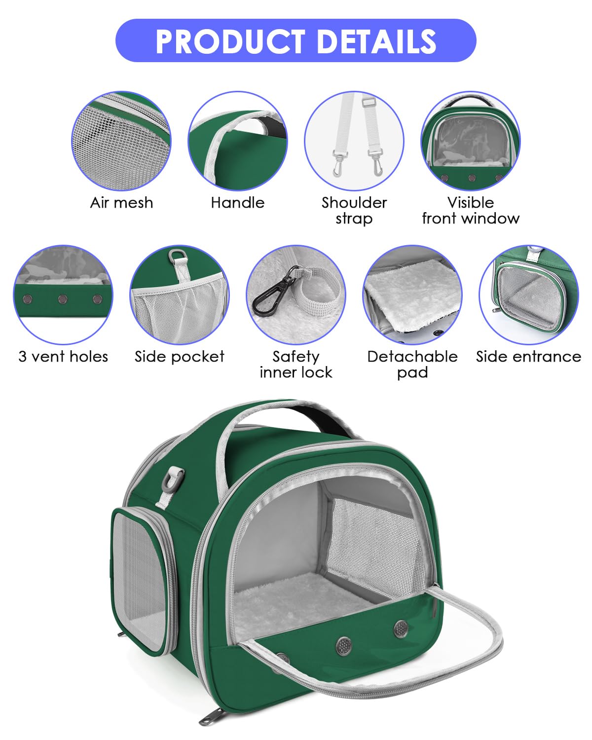 Bissap small animal carrier with breathable net panels providing steady airflow.
