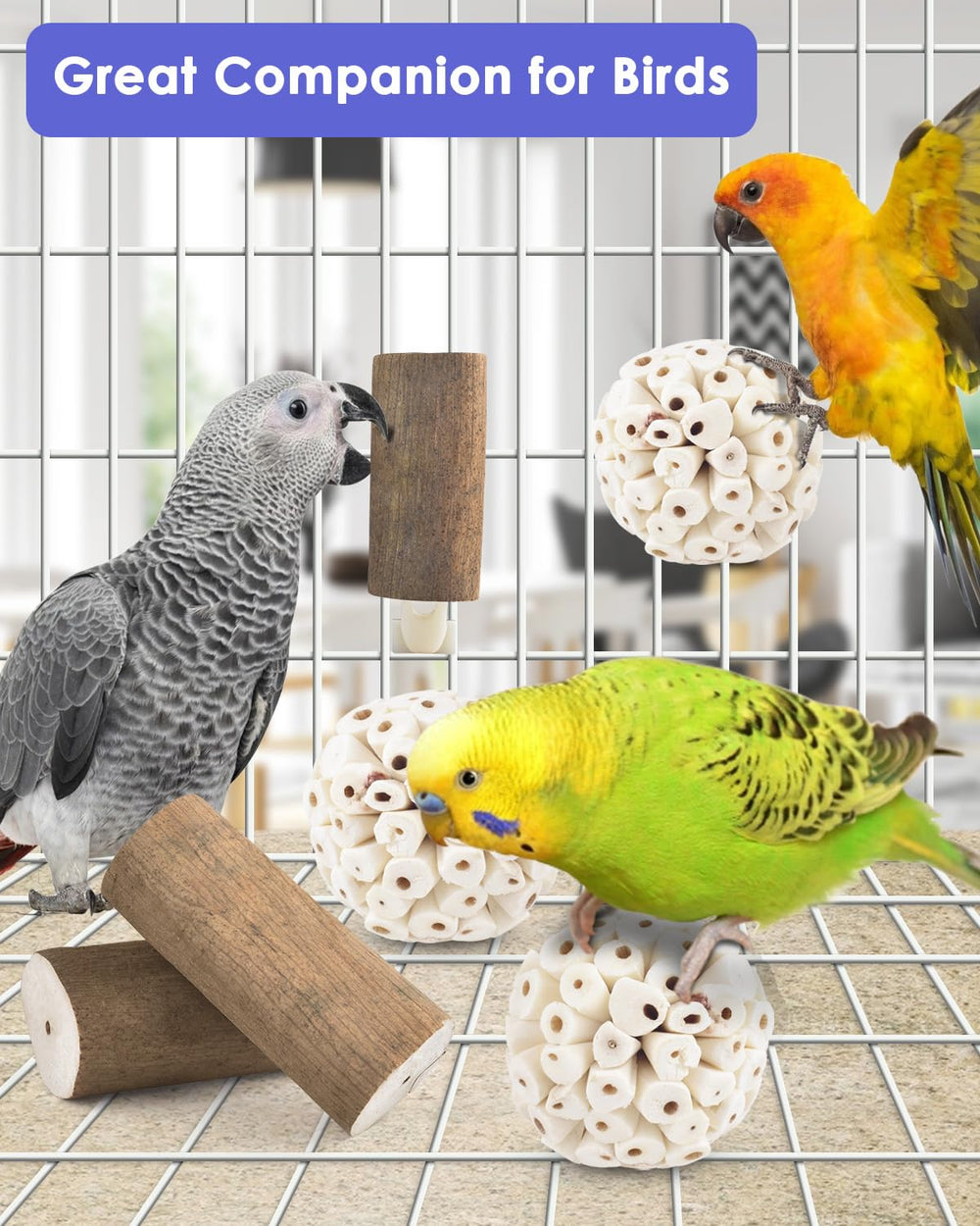 Bissap small-parrot-toys sola-sticks promote safe foraging and playful interaction.