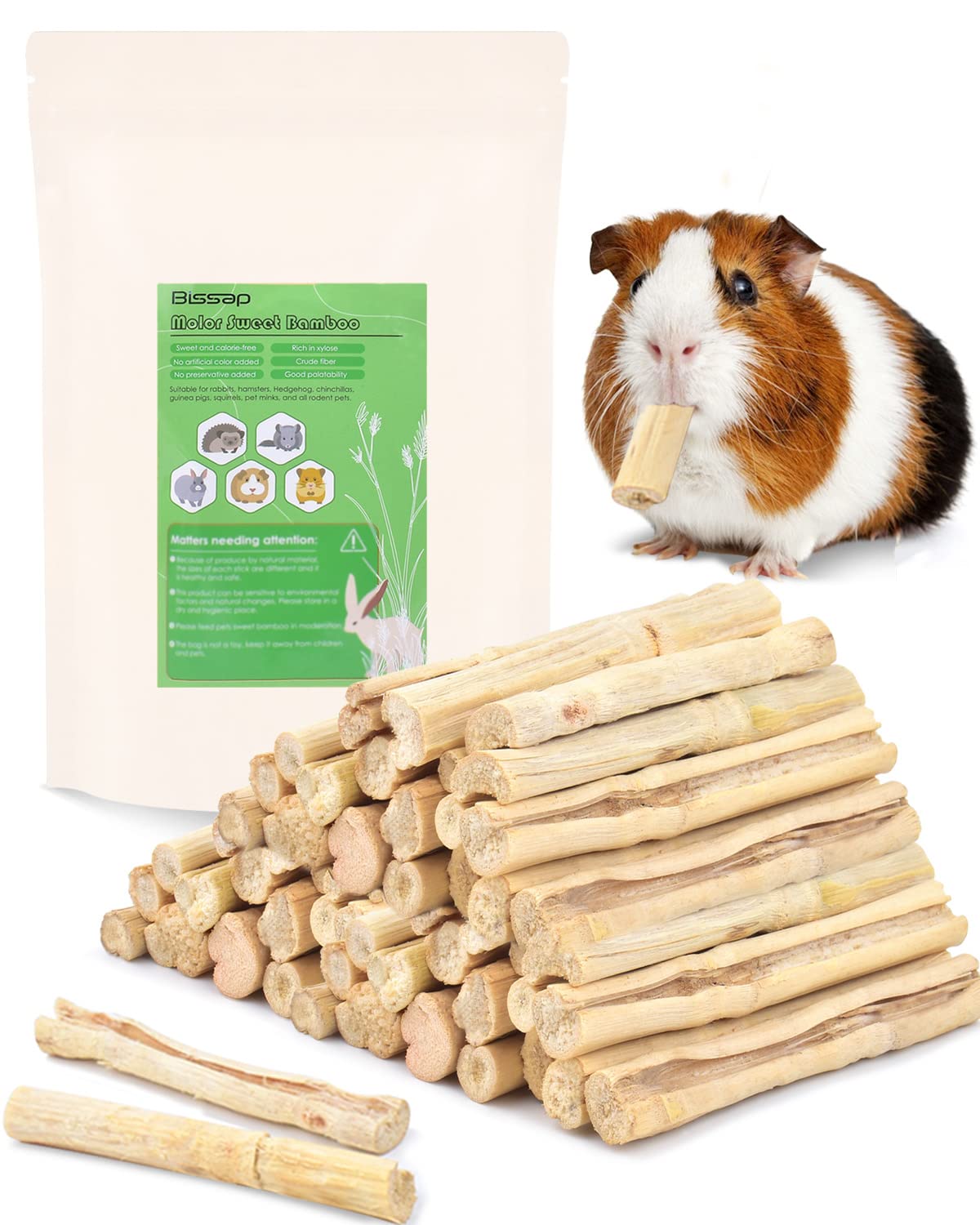 Bissap sweet bamboo chew sticks pack close-up showing natural material and pack size for pets