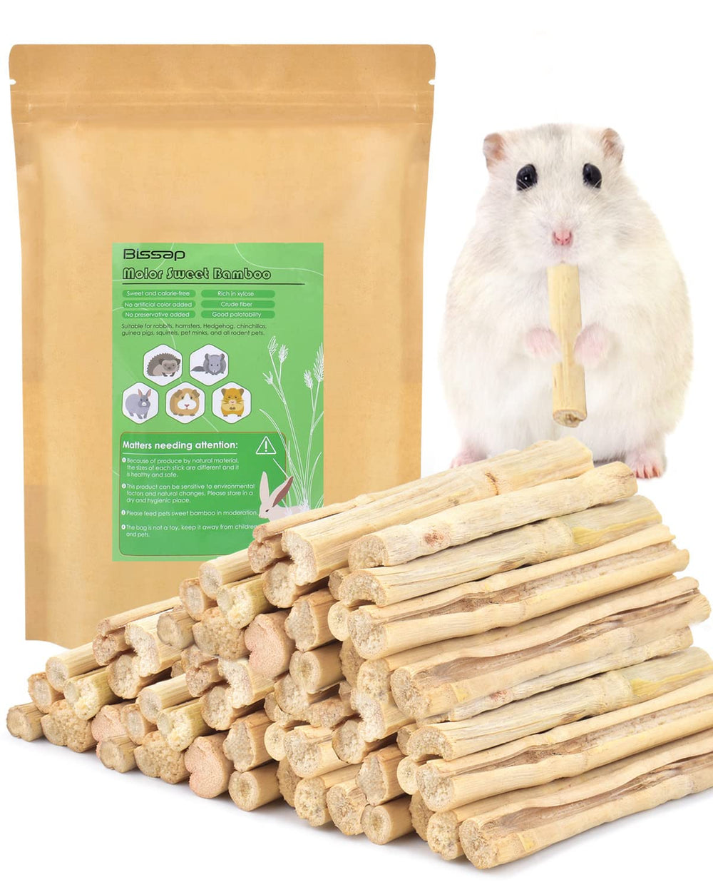 Bissap packaging image shows sealed bamboo chew sticks for freshness.